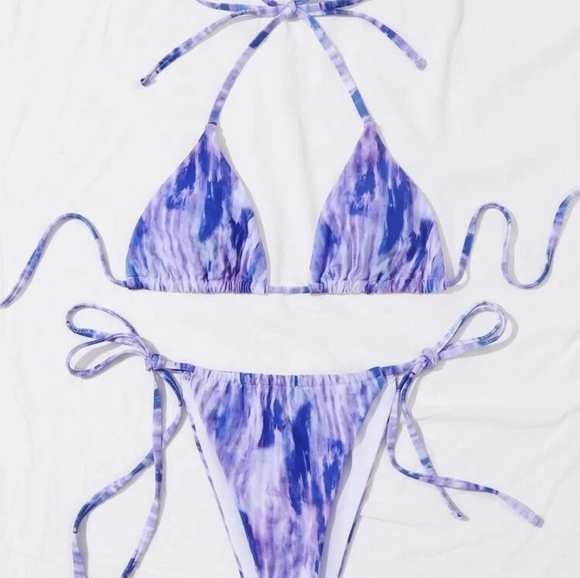 TIE DYE TRIANGLE TIE SIDE BIKINI SWIMSUITBY SHEIN SIZE L (US 8-10) - Picture 2 of 7